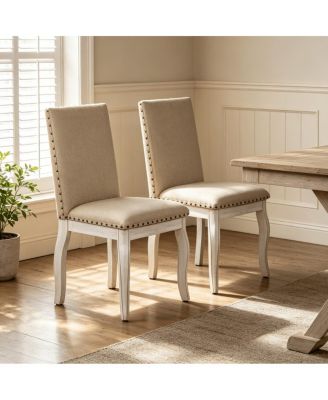 Masion Boucle Upholstered Dining Chairs Set of 2, High Back Side Chairs With Nailhead Trim, Solid Wood Curved Legs for Dining Room