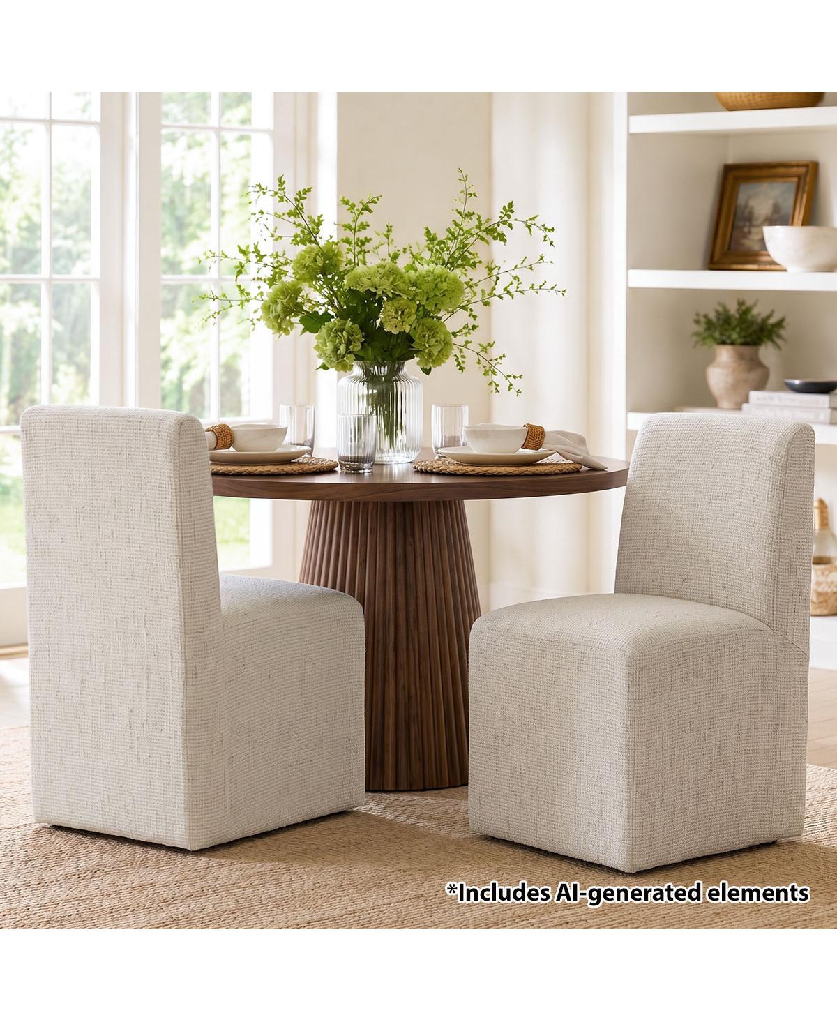 Maison Boucle Set of 2 Upholstered Dining Chairs, 360-Degree Swivel Side Parsons Chairs with Hidden Wheels