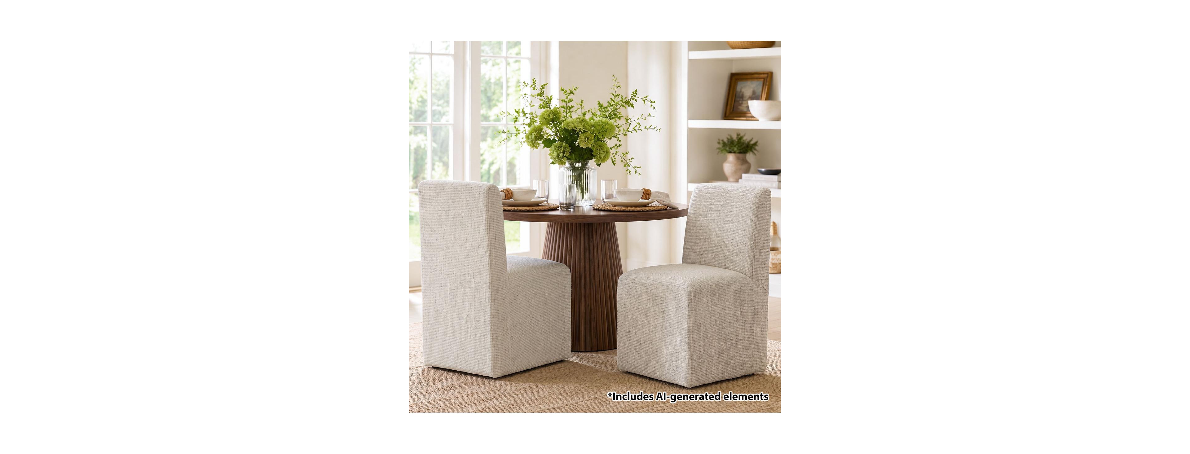 Maison Boucle Set of 2 Upholstered Dining Chairs, 360-Degree Swivel Side Parsons Chairs with Hidden Wheels