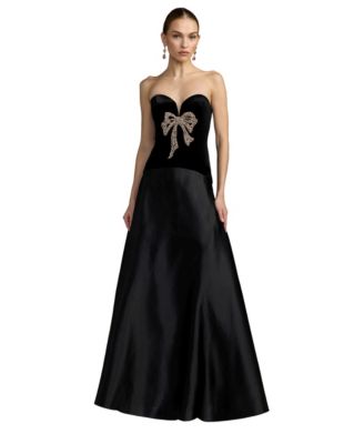 Women's Strapless Velvet Bow-Detail Ball Gown
