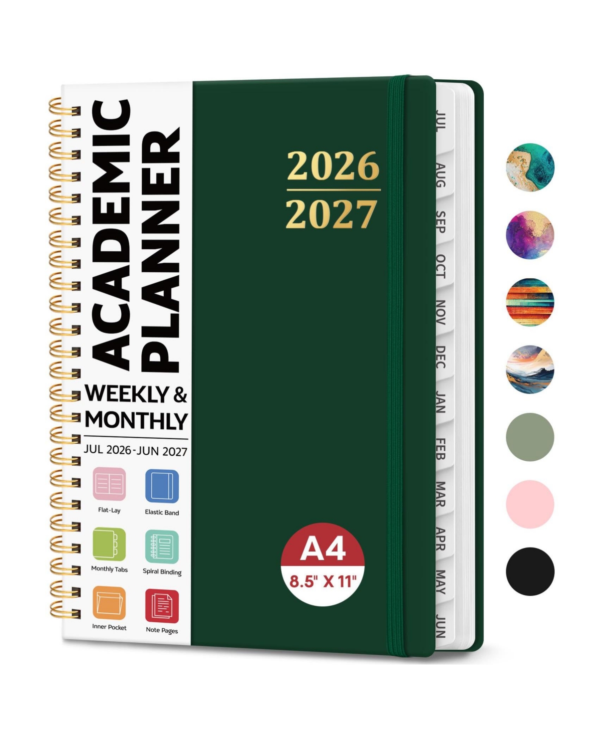 Danrong Academic Planner Weekly Monthly Hardcover Organizer with Tabs for Students Teachers - I.darkgreen (8.5"x11") a4
