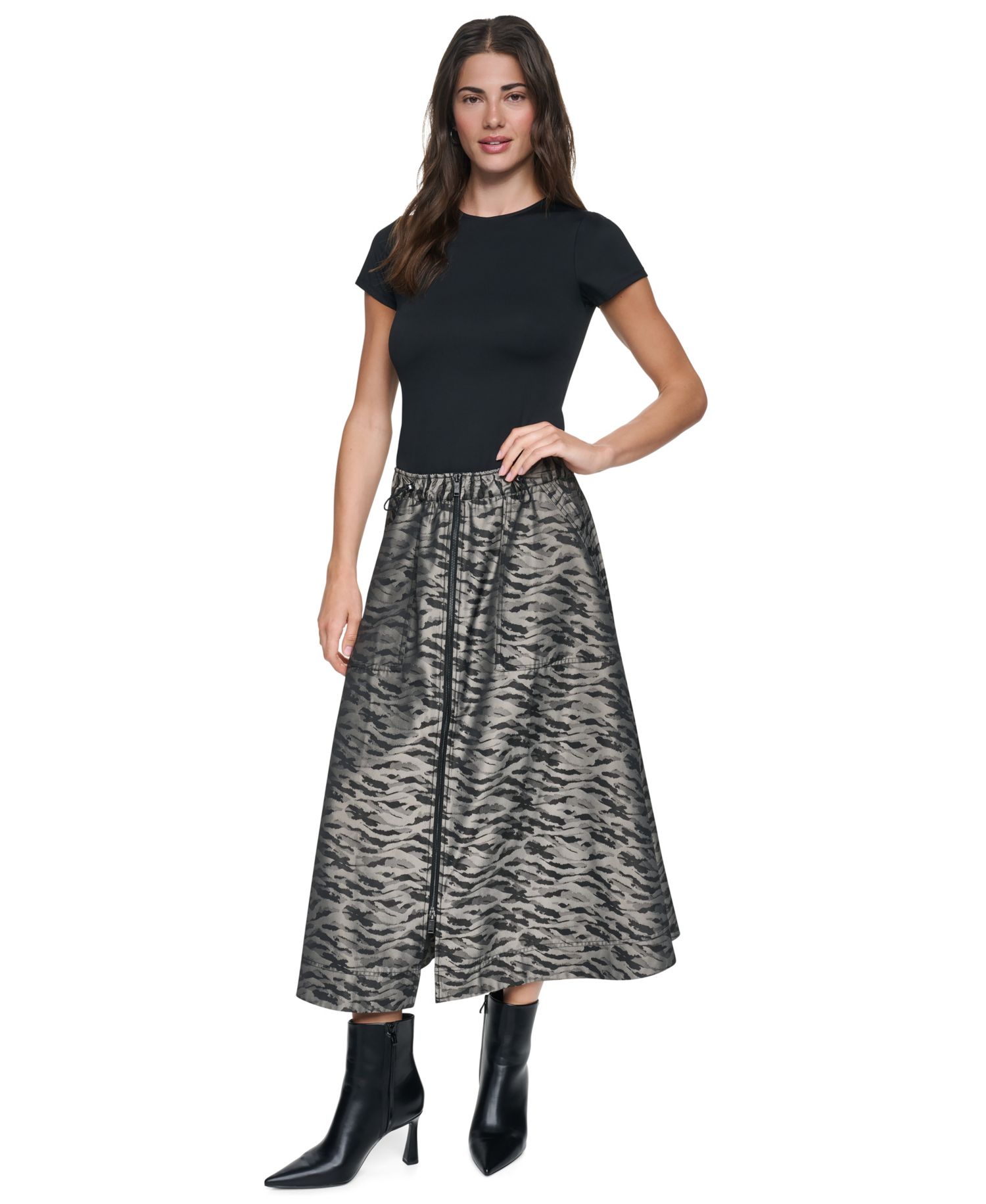 Women's Animal-Print A-Line Front-Zip Skirt