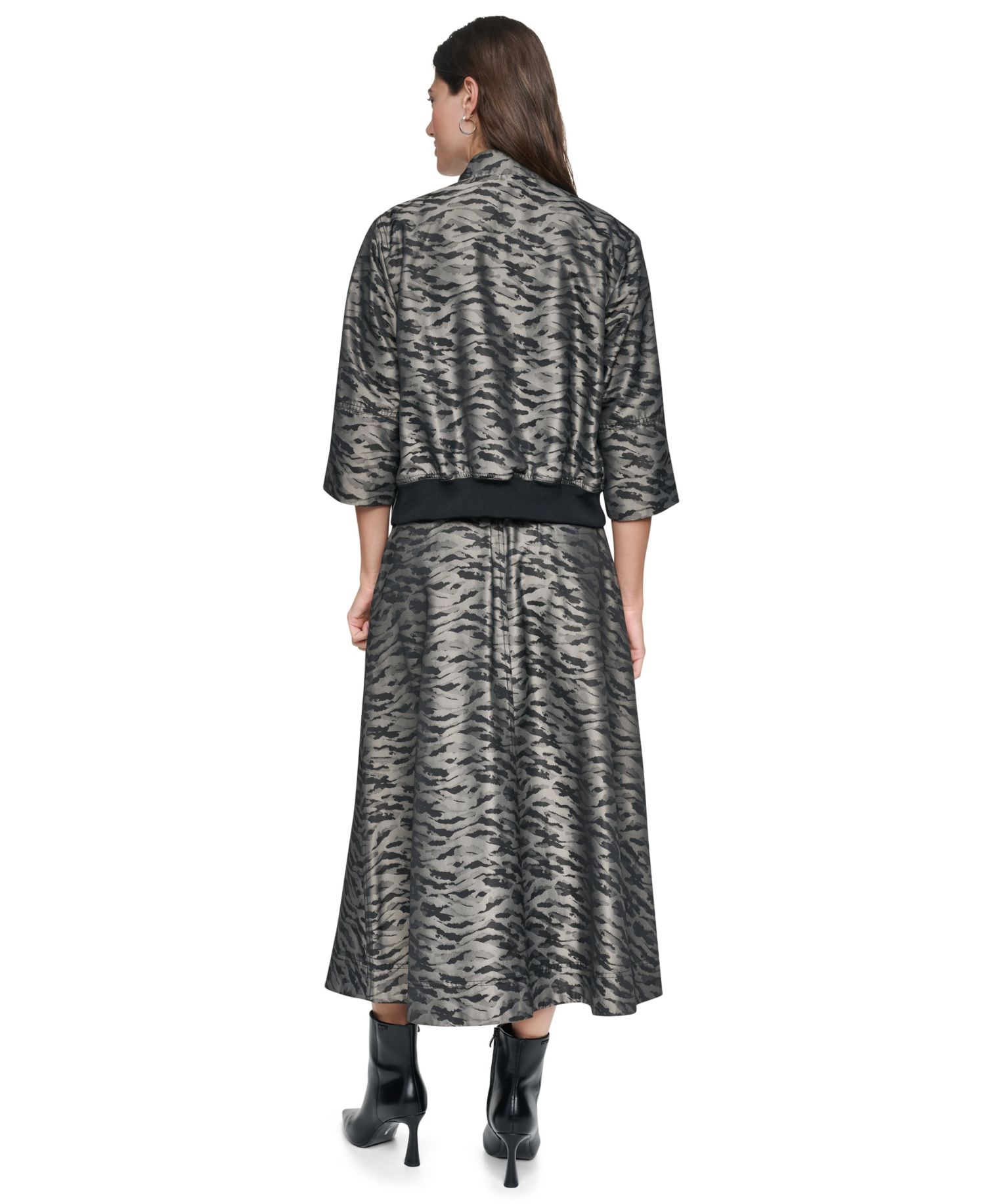 Women's Animal-Print 3/4-Sleeve Bomber Jacket