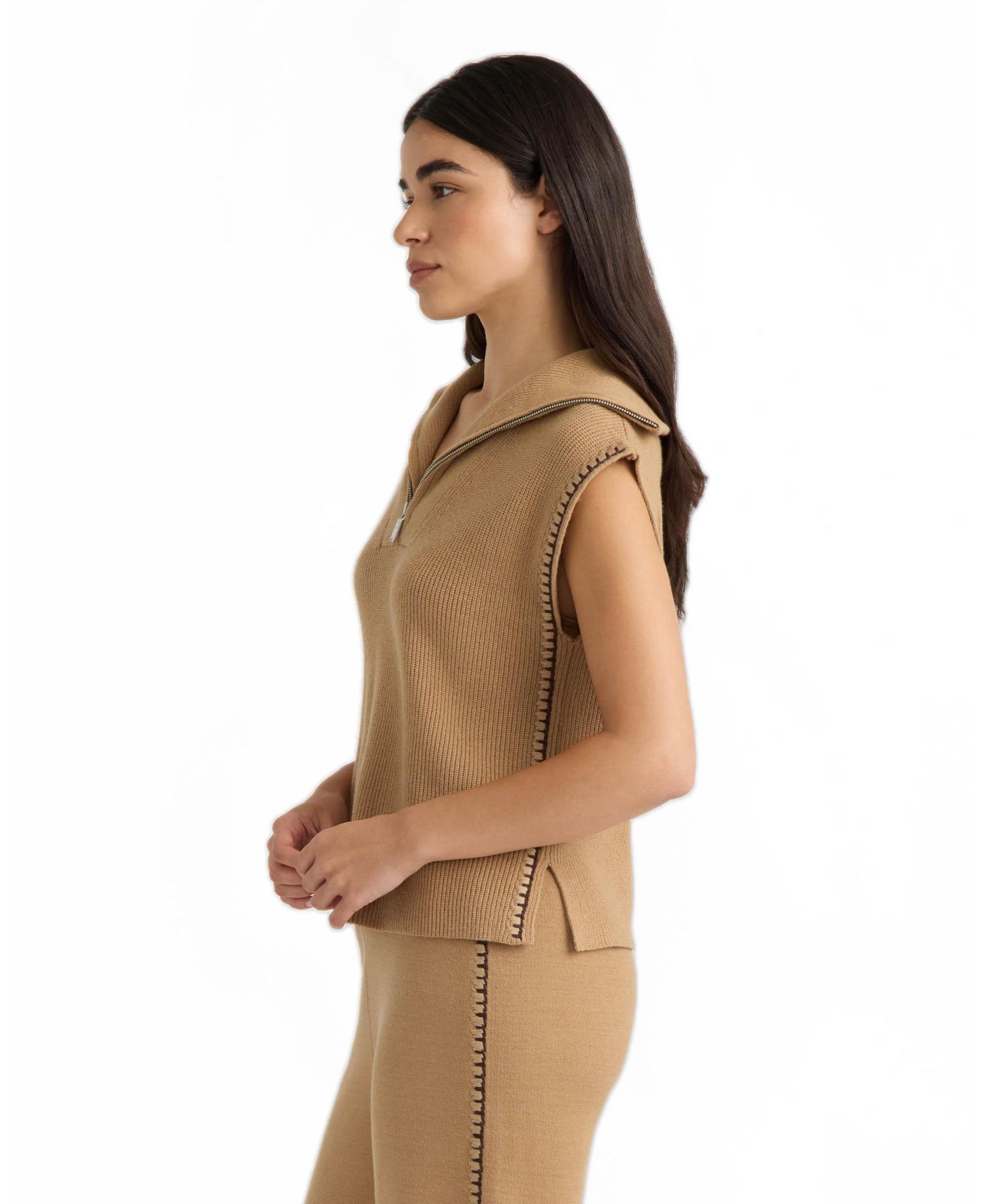 Women's Half-Zip Sweater with Embroidery Stitch