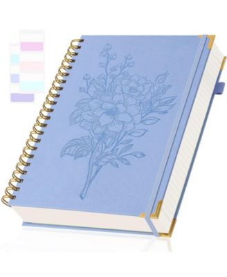 Leather Spiral Journal College Ruled Numbered Pages With Pockets Sticky Tabs Pen Loop