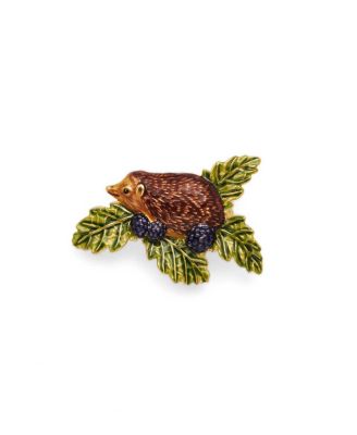 Hedgehog and Blackberry Brooch in Gold
