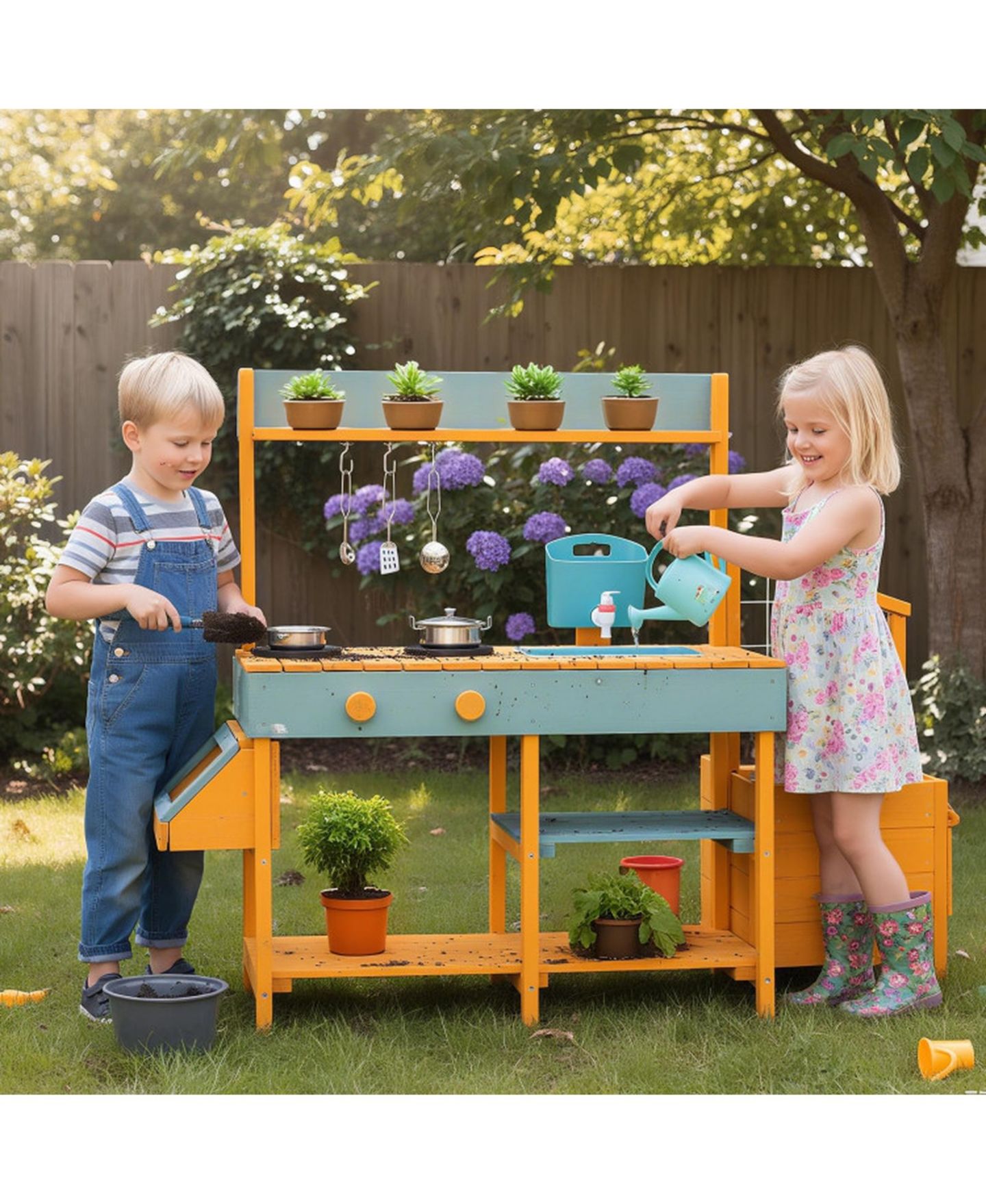 Игровой набор Sugift Mud Kitchen с ящиками для растений и съёмной раковиной, от 3 до 8 лет, цвет: Жёлтый — фото 2