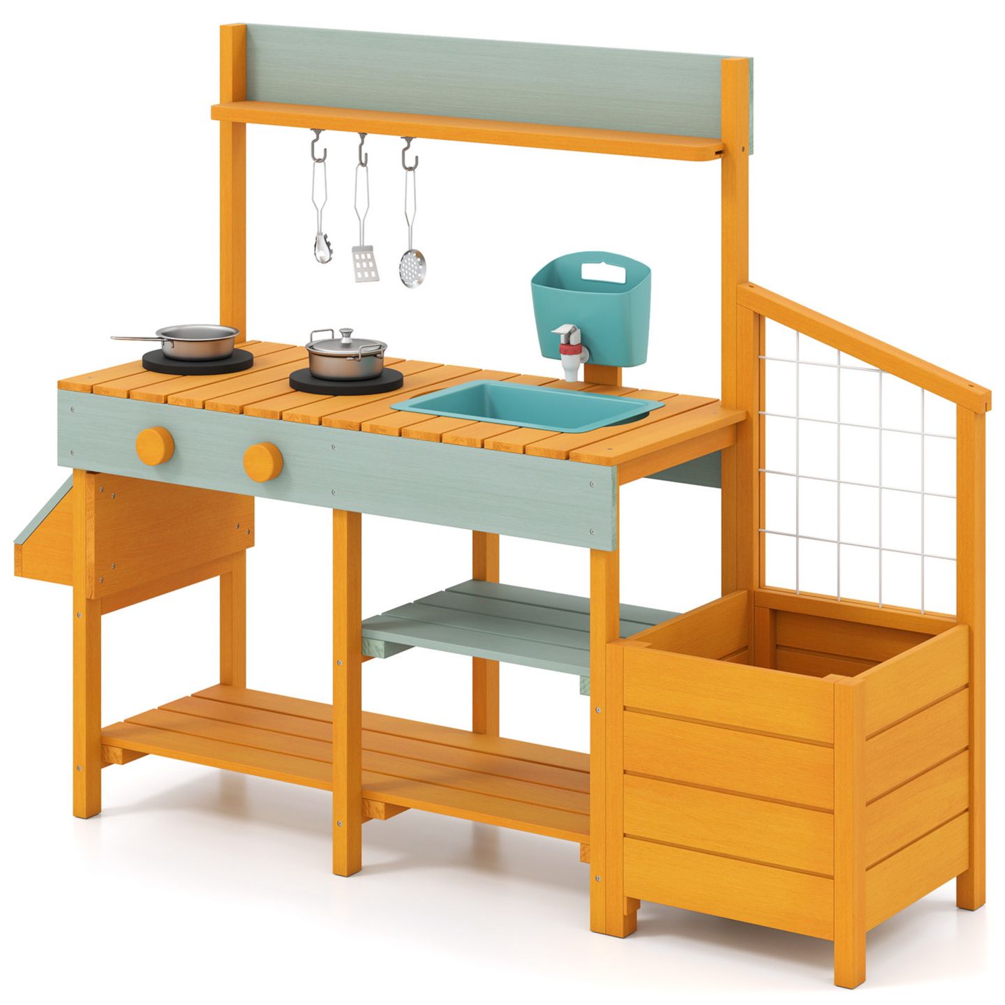 Игровой набор Sugift Mud Kitchen с ящиками для растений и съёмной раковиной, от 3 до 8 лет, цвет: Жёлтый — фото 10