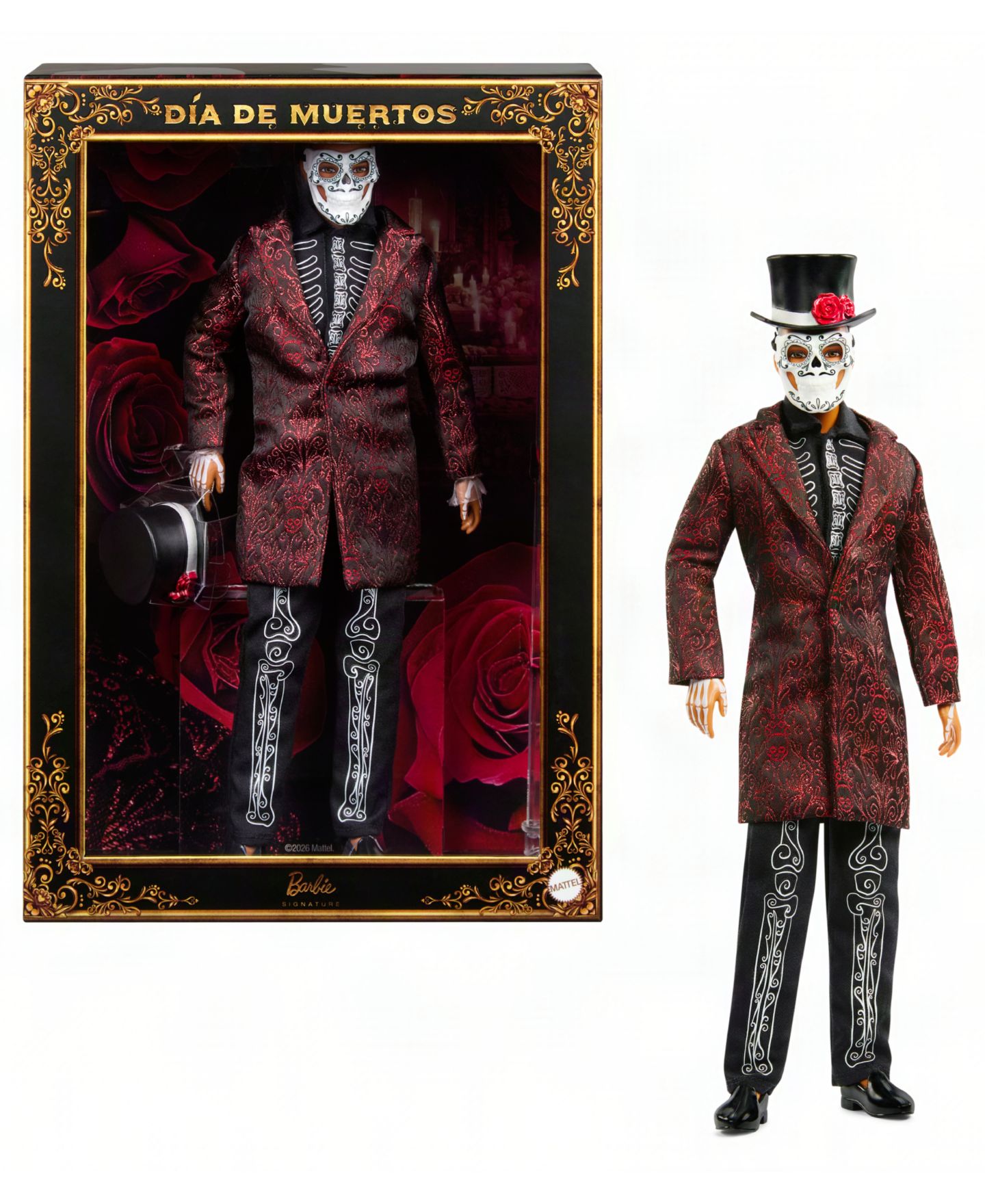 Детская кукла Barbie 2026 Día De Muertos Ken Fully Articulated Collectible Fashion Doll with Removable Mask and Hat, Ages 6+ — фото 1