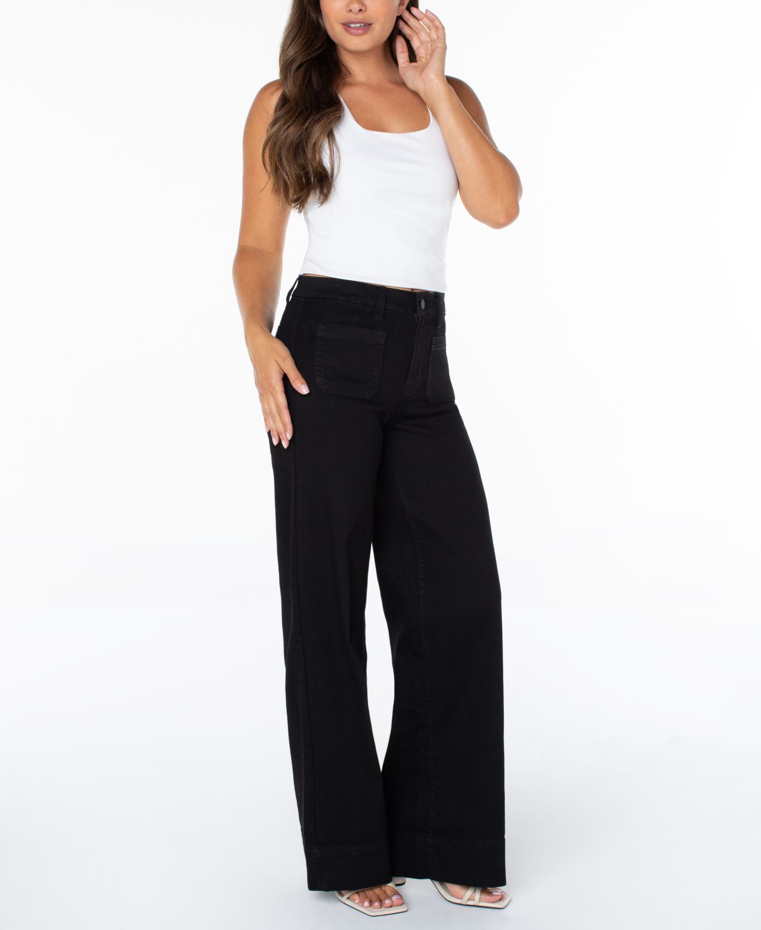 Juniors' High-Rise Patch-Pocket Wide-Leg Jeans