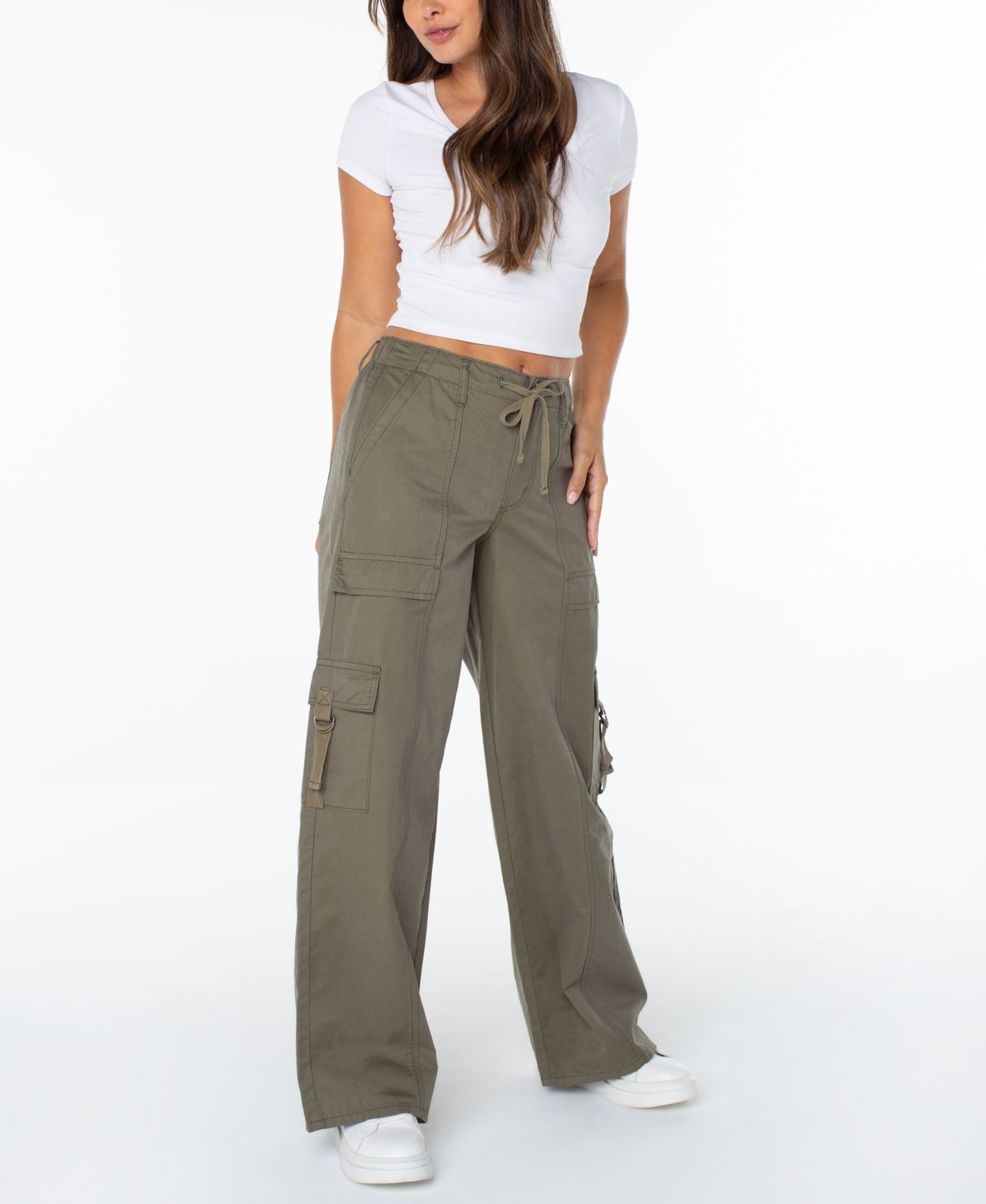 Женские брюки Celebrity Pink Juniors' Butter Twill Wide-Leg Cargo, цвет: Пыльный оливковый — фото 2
