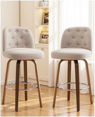 26" Mid-Century Swivel Counter Height Bar Stools, Linen Kitchen Stools