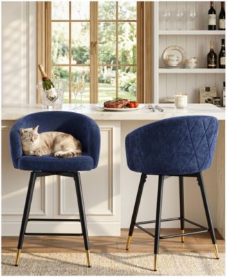 26" Swivel Counter Height Bar Stools, Upholstered Barrel Back Kitchen Island Stools