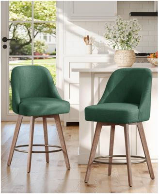 26" Mid-Century Swivel Counter Height Bar Stools, Upholstered Linen and PU Leather Kitchen Stools