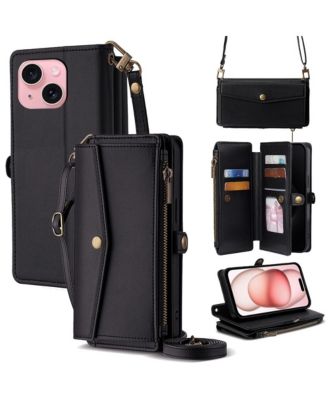 Crossbody Card Holder Faux Leather Wallet Case Compatible with iPhone 12-17