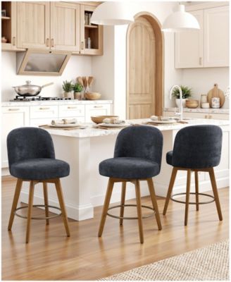 26" Swivel Counter Height Bar Stools, L-Shaped Faux Leather Kitchen Stools