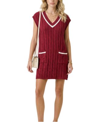 Women's Cable-Knit V-Neck Mini Sweater Dress
