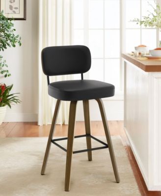 26" Mid-Century Swivel Counter Height Bar Stools, Faux Leather Kitchen Stools
