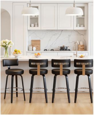 26" Mid-Century Swivel Bar Height Bar Stools, Faux Leather Kitchen Stools