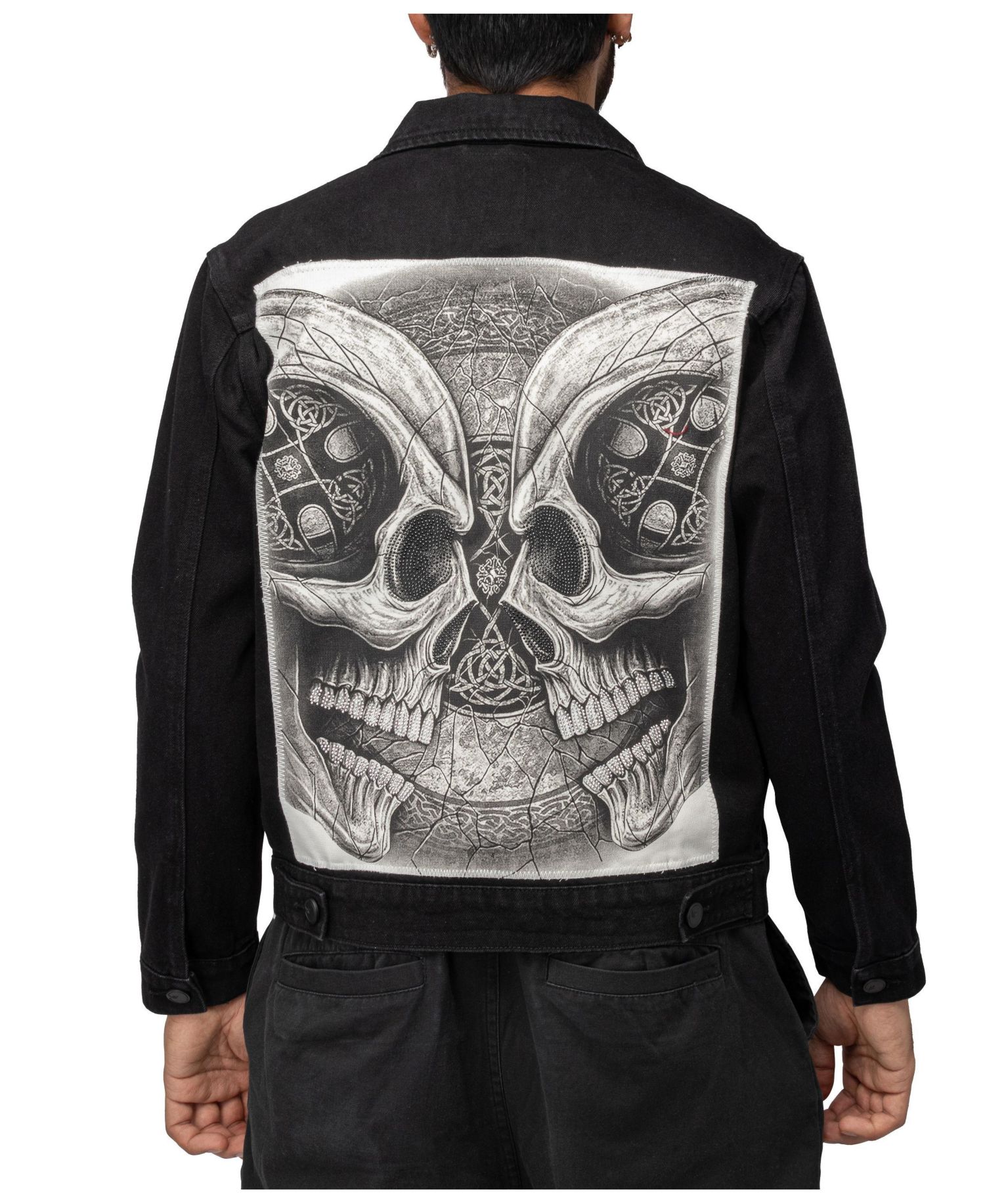XRAY Men's Rhine Stone Graphic Back Denim Trucker Jacket