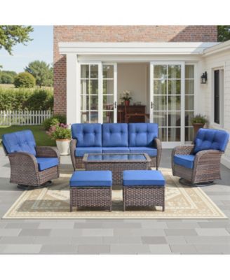 High Back Patio Furniture Set with 5-Inch Thick Cushion, 6-Piece Outdoor Conversation Set with Sofa, Swivel Rocker Chairs and Ottomans