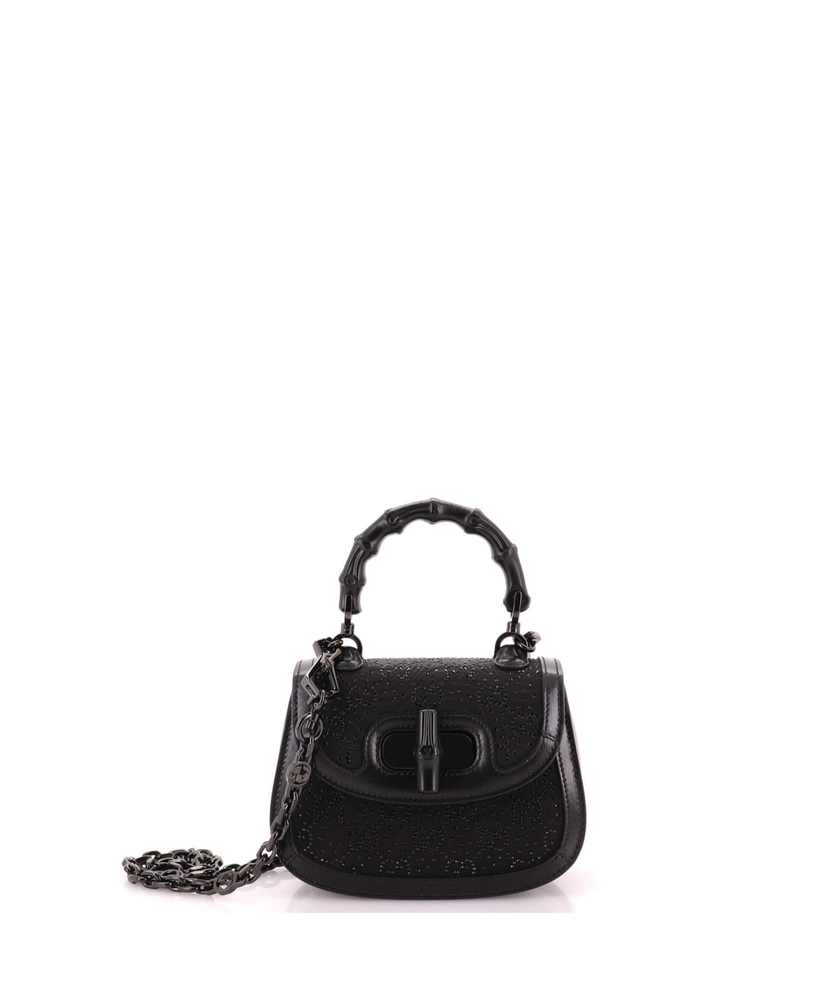 Pre-Owned Gucci Mini Bamboo 1947 Top Handle Bag Crystal Embellished Gg Canvas - Black