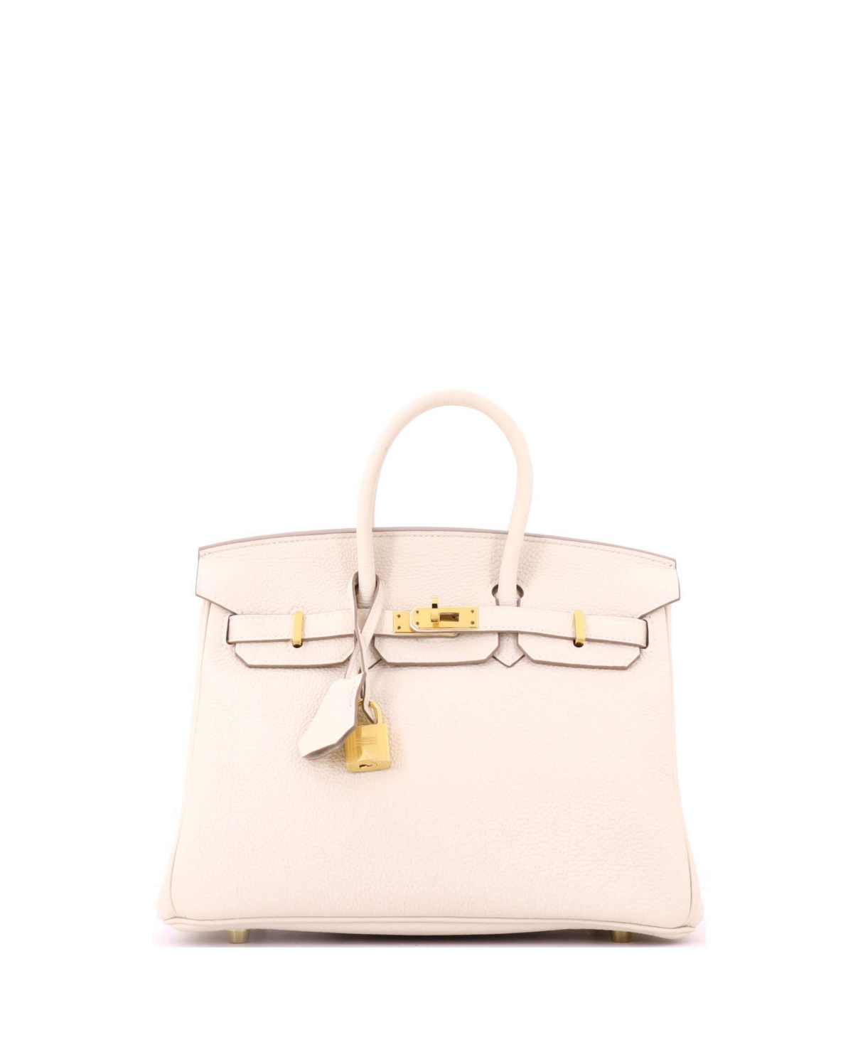 Pre-Owned HERMES Birkin 25 Light Togo Satchel with Gold Hardware - White