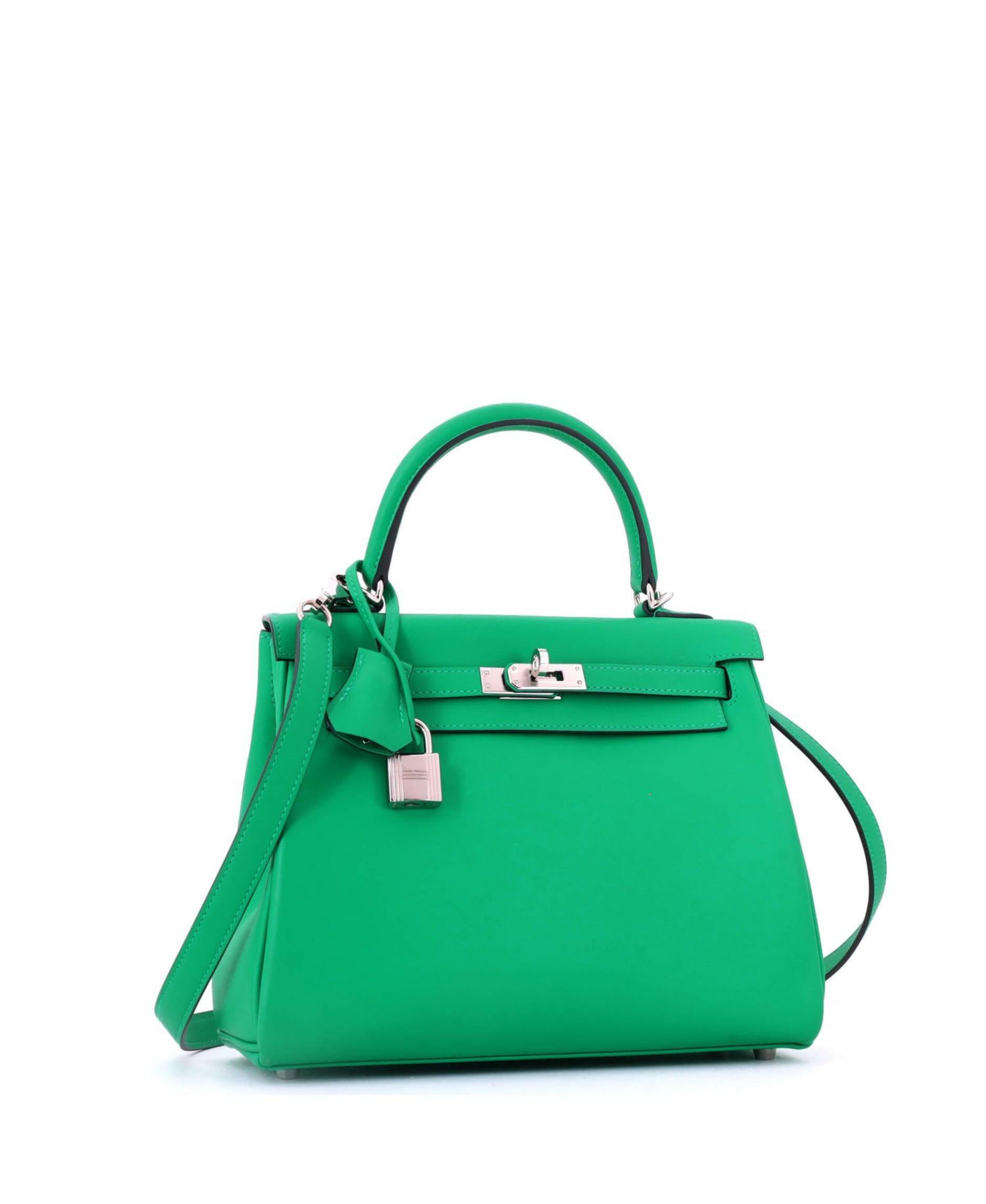 Pre-Owned HERMES Pre-Owned Hermes Kelly 25 Handbag Green Swift with Palladium Hardware
