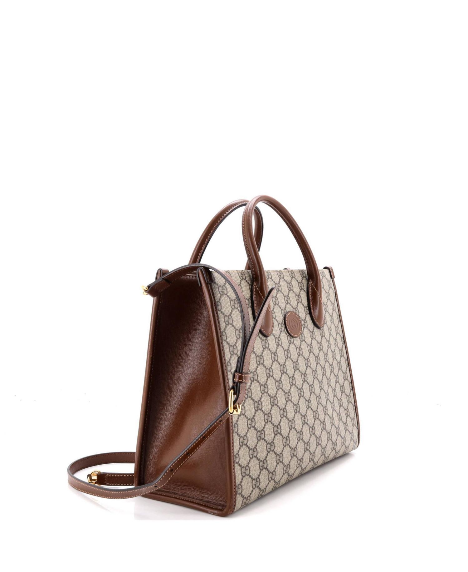 Small Interlocking G Coated Canvas and Leather Tote, 12"W x 10"H x 5"D