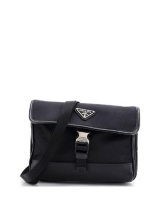 Small Buckle Flap Re-Nylon and Leather Crossbody Bag