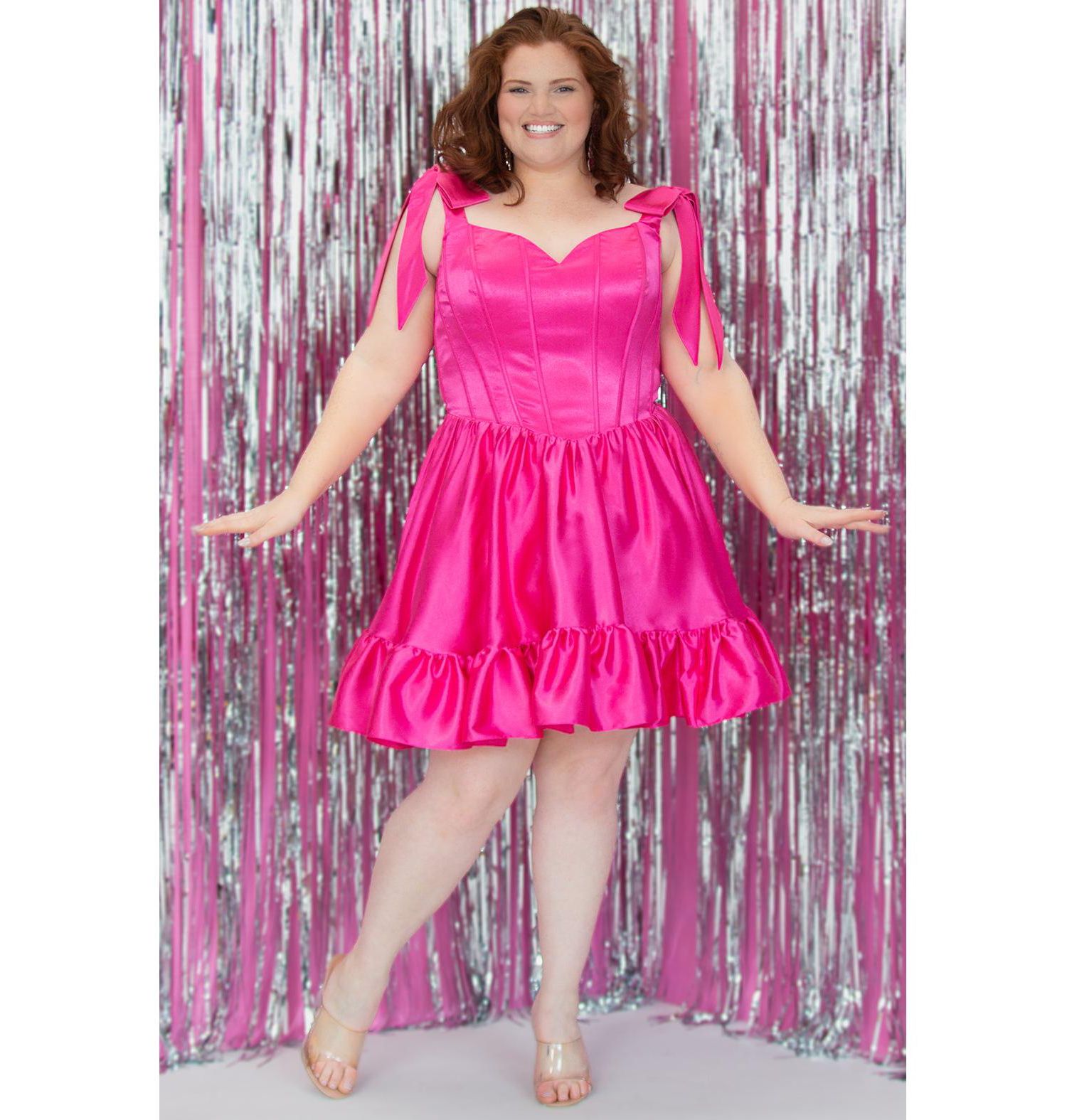 Plus Size Playful Corset Satin Ruffle Dress