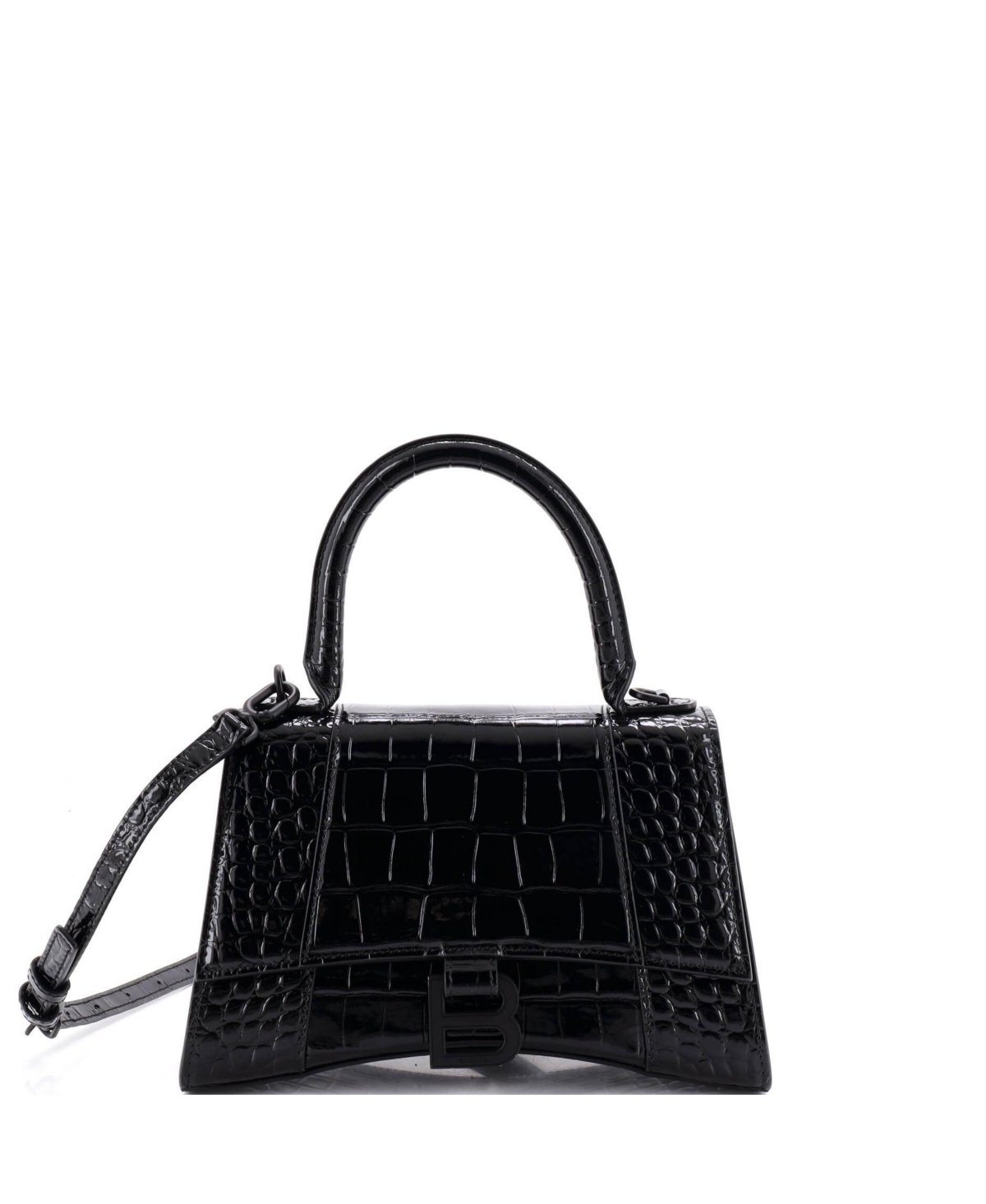 Pre-Owned Balenciaga Small Hourglass Top Handle Bag Embossed Leather - Black