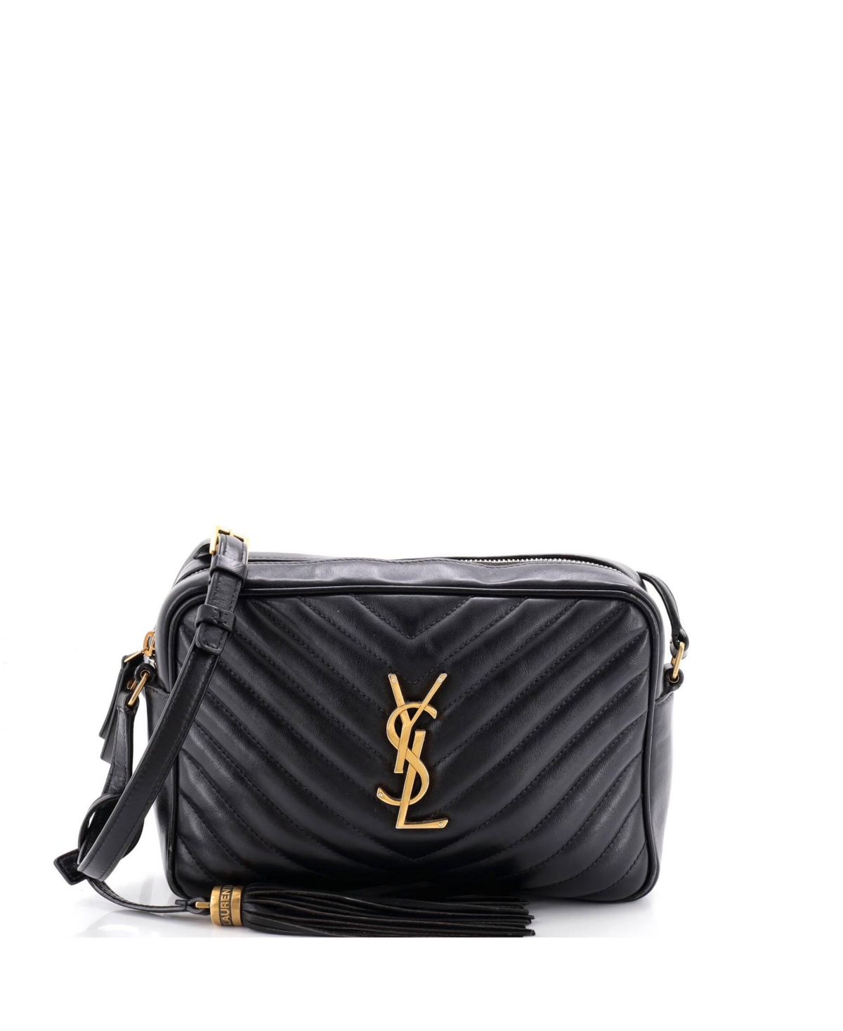 Pre-Owned Saint Laurent Lou Matelasse Chevron Leather Crossbody Bag, 9"W x 6.5"H x 2.5"D - Black