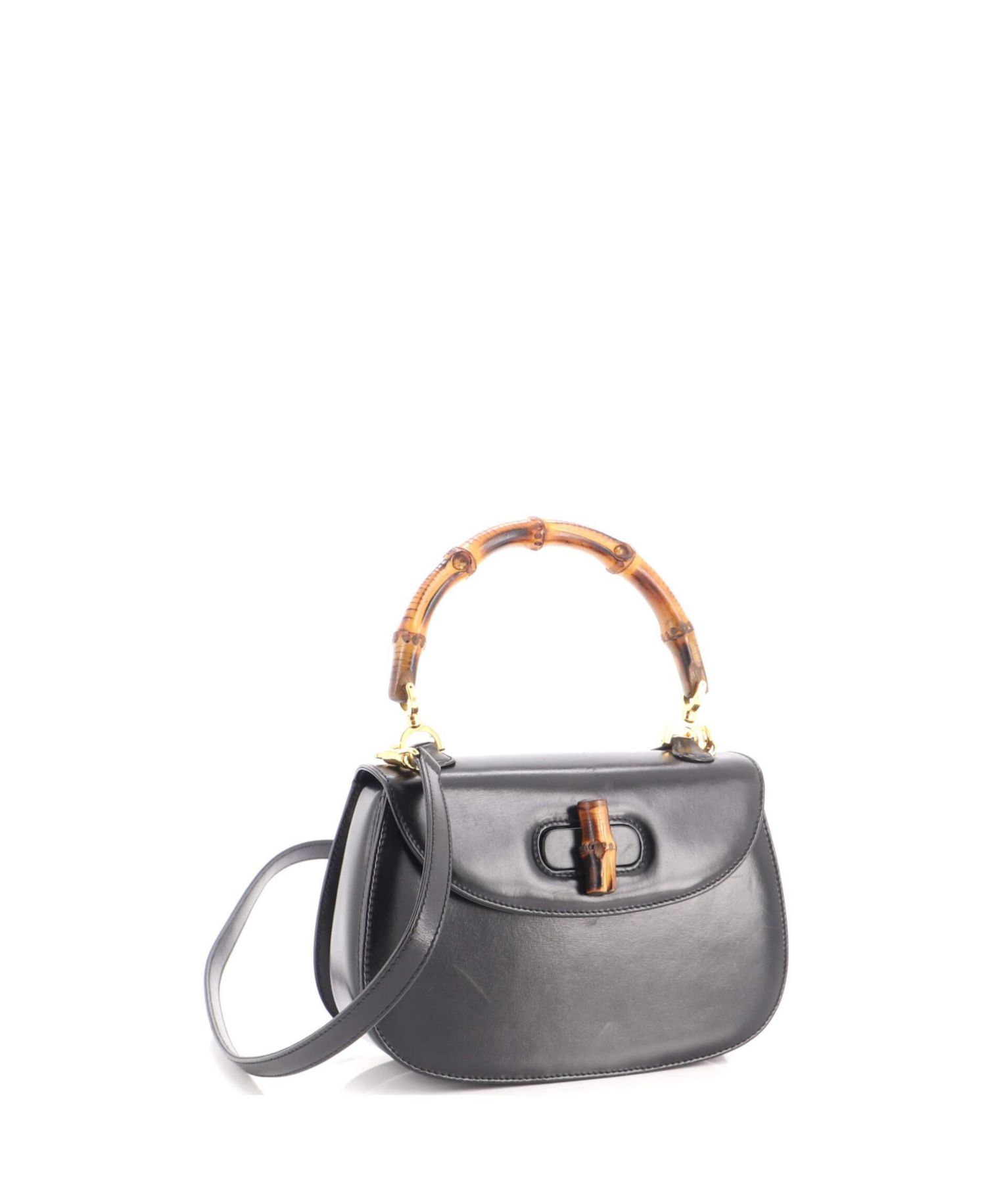 Small Vintage Convertible Bamboo Top Handle Bag Leather