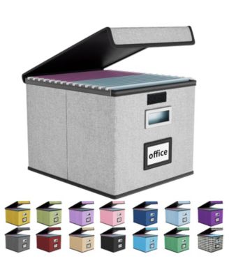 Collapsible Linen File Organizer Box With Lid Hanging Folder Storage