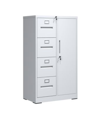Metal Storage Vertical Filing Cabinet with Lock, 4 Drawers and 1 Door for Home or Office