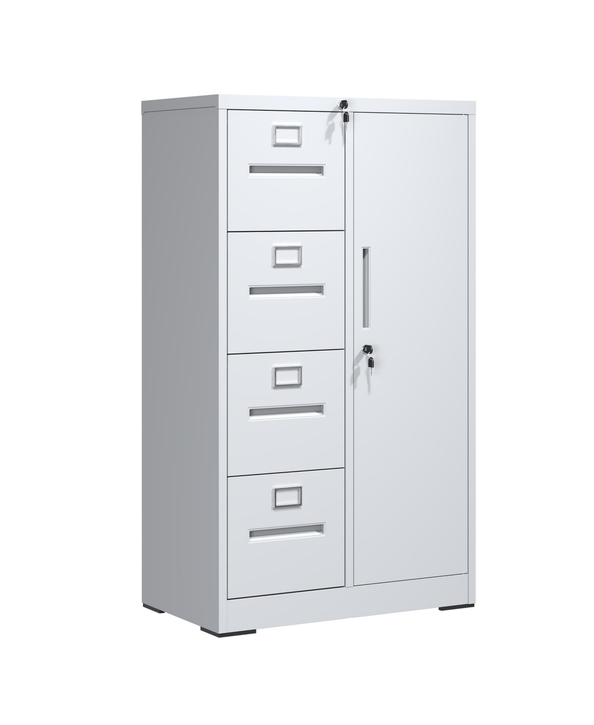 sumyeg Metal Storage Vertical Filing Cabinet with Lock, 4 Drawers and 1 Door for Home or Office - White