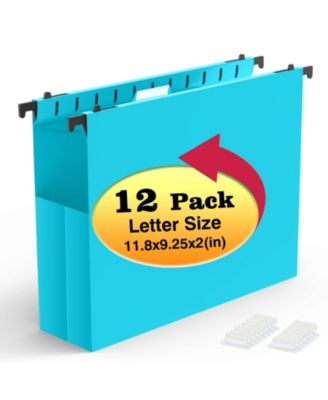 Plastic Hanging File Folders 12 Pack Letter Size Heavy Duty 2 Inch Expansion Accordian Pocket Organizer