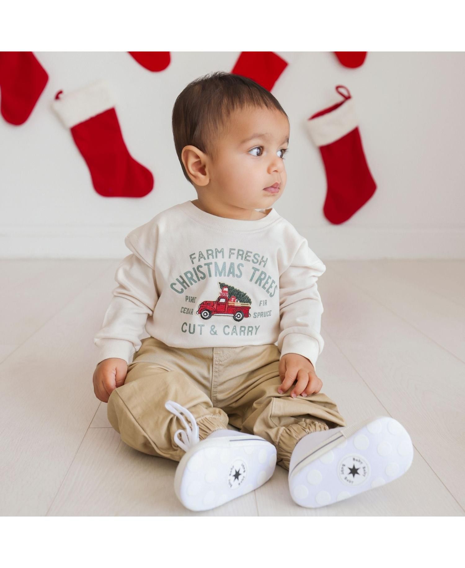 Baby Boys' Farm Fresh Christmas Tree Patch Crewneck Long-Sleeve Romper