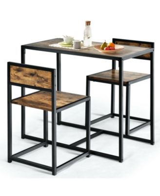 3 Pieces Dining Set Compact Table and 2 Chair with Metal Frame for Small Space Oak