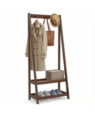 Freestanding Clothes Rack with 3 Hooks and 2 Shelves