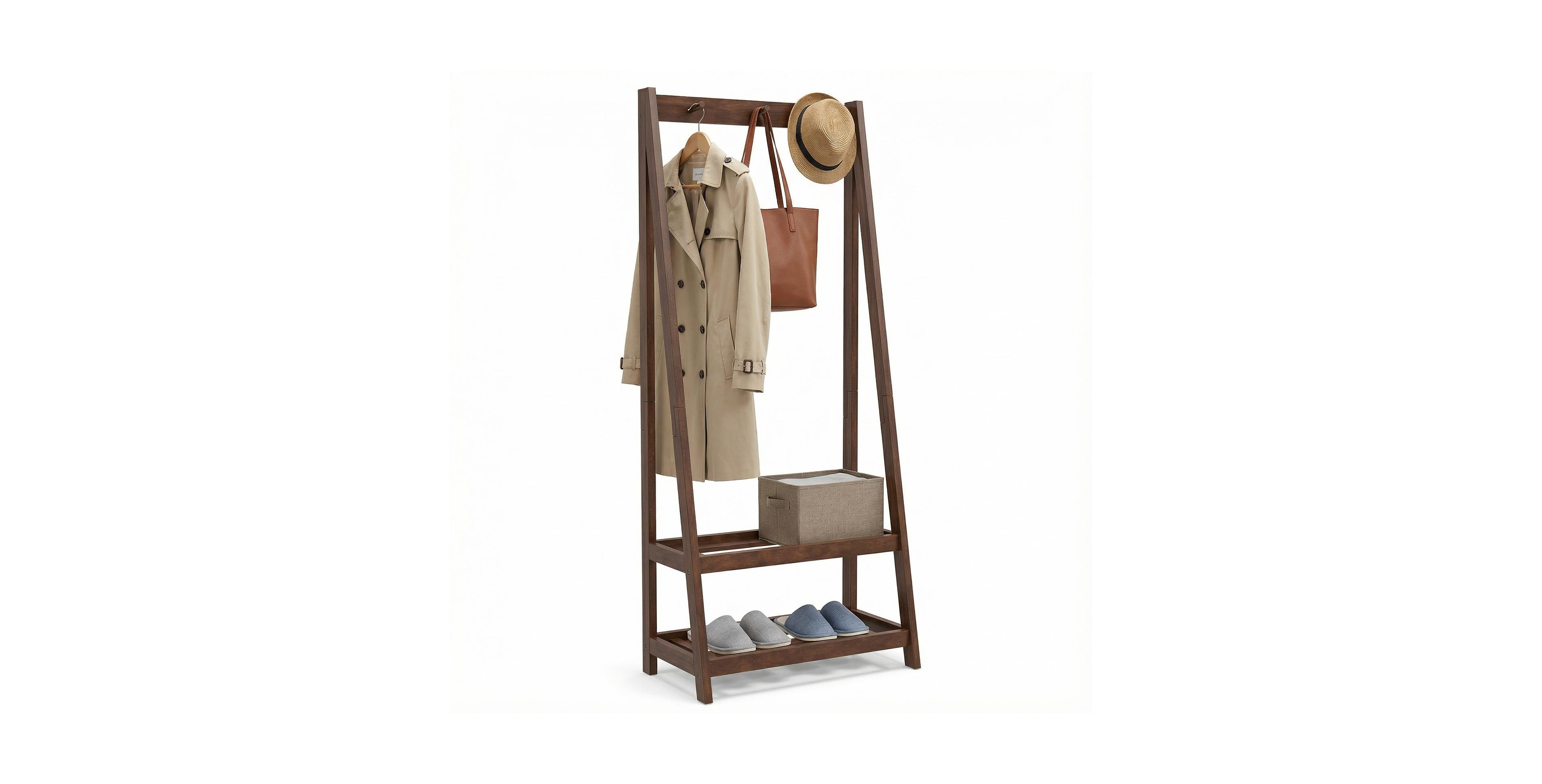 Mecale Freestanding Clothes Rack with 3 Hooks and 2 Shelves