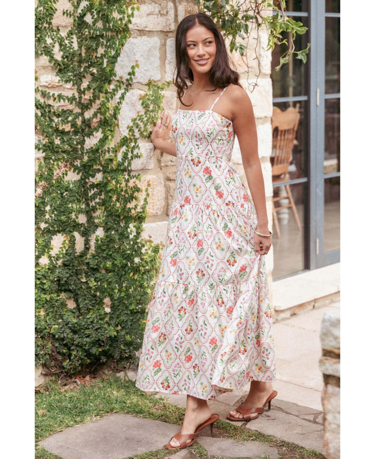 Women's Botanique Floral-Print A-Line Square Neck Midi Dress