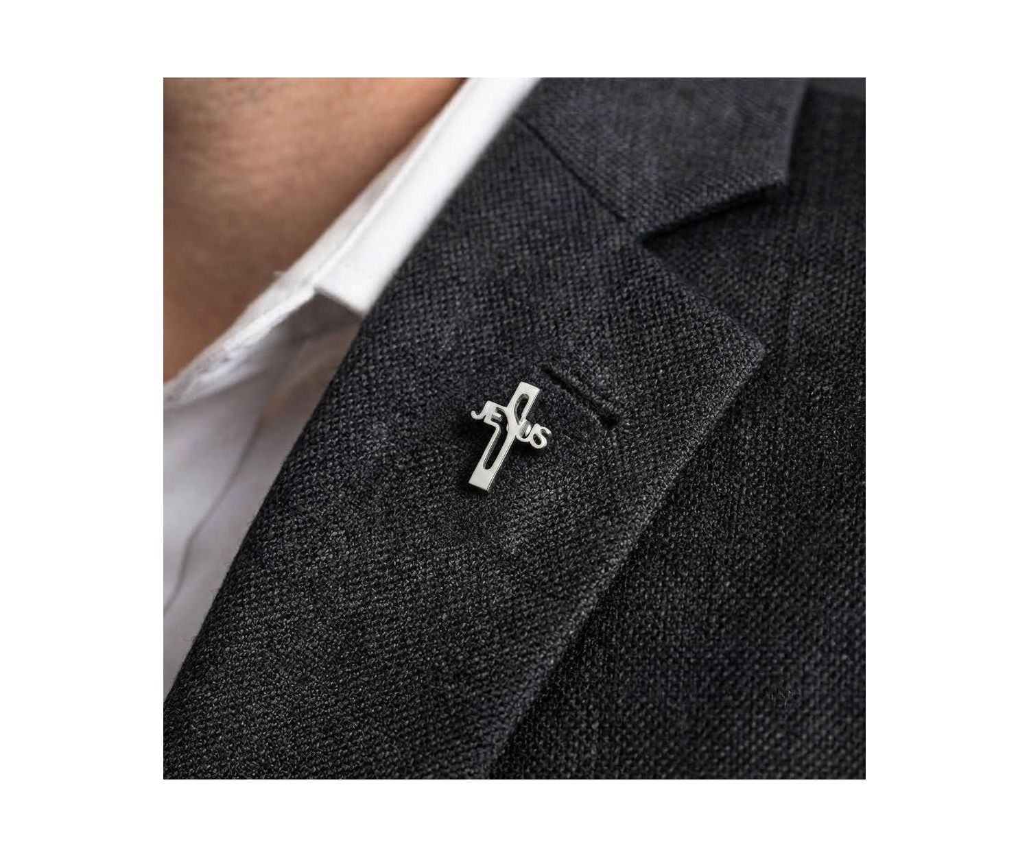 Sterling Silver Rhodium-plated Jesus Cross Tie Tac