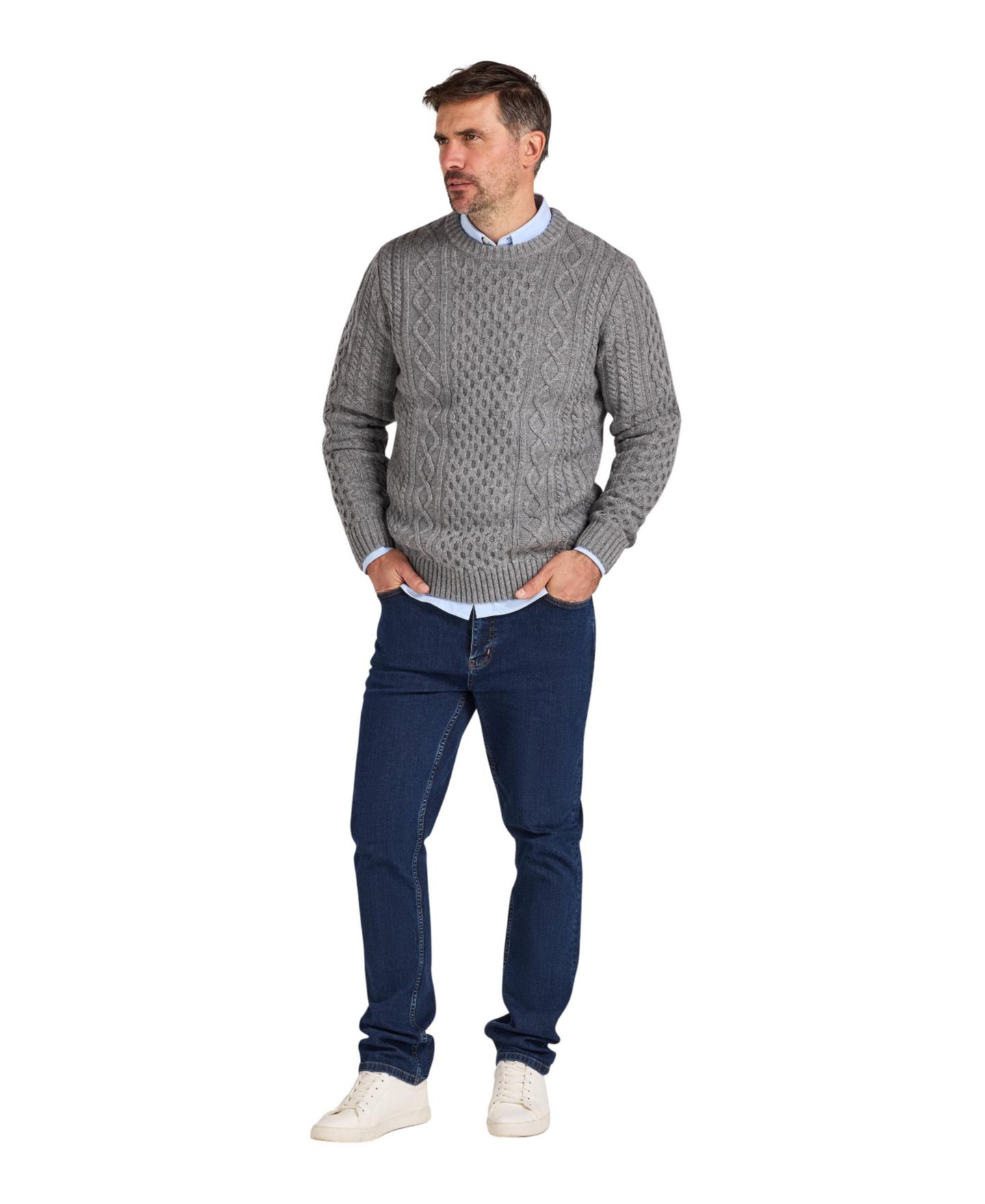 Мужской свитер Raging Bull Chunky Cable-Knit Relaxed-Fit Crewneck, цвет: Серый меланжевый — фото 6