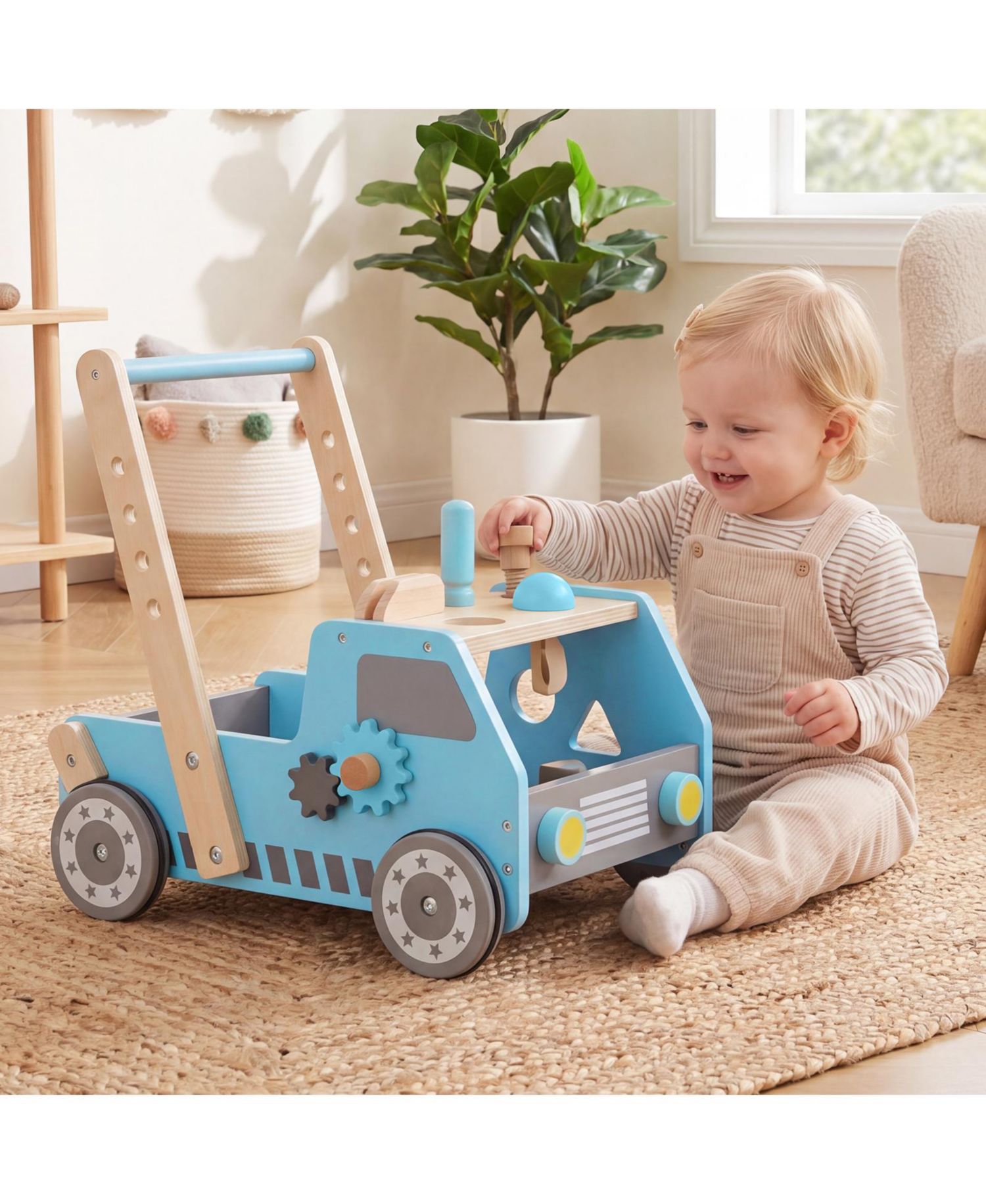 2-In-1 Montessori Wooden Baby Walker with Learning Activities