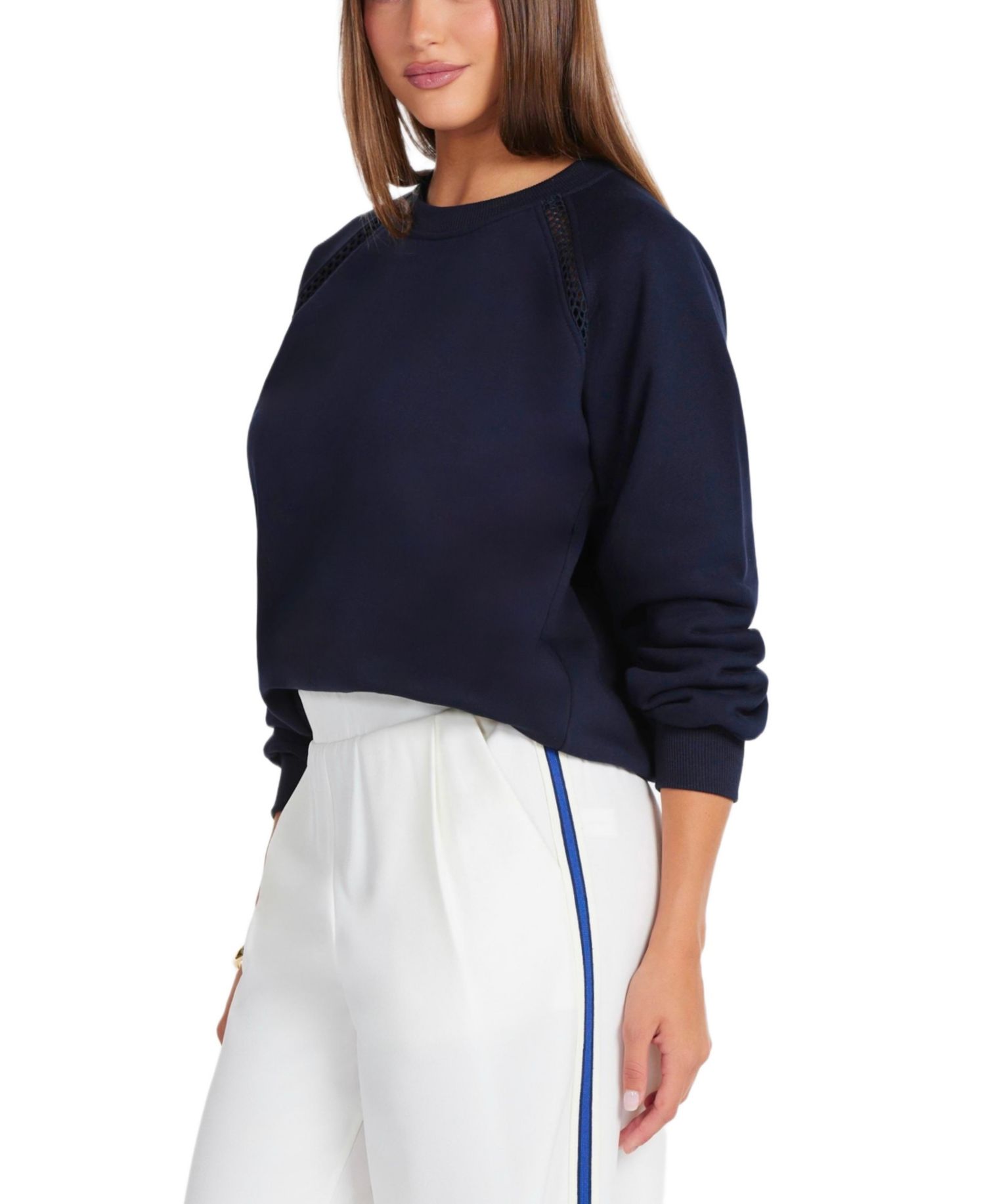 Women's Belmond Long Sleeve Scoop Neck Open-Knit Accents Sweatshirt