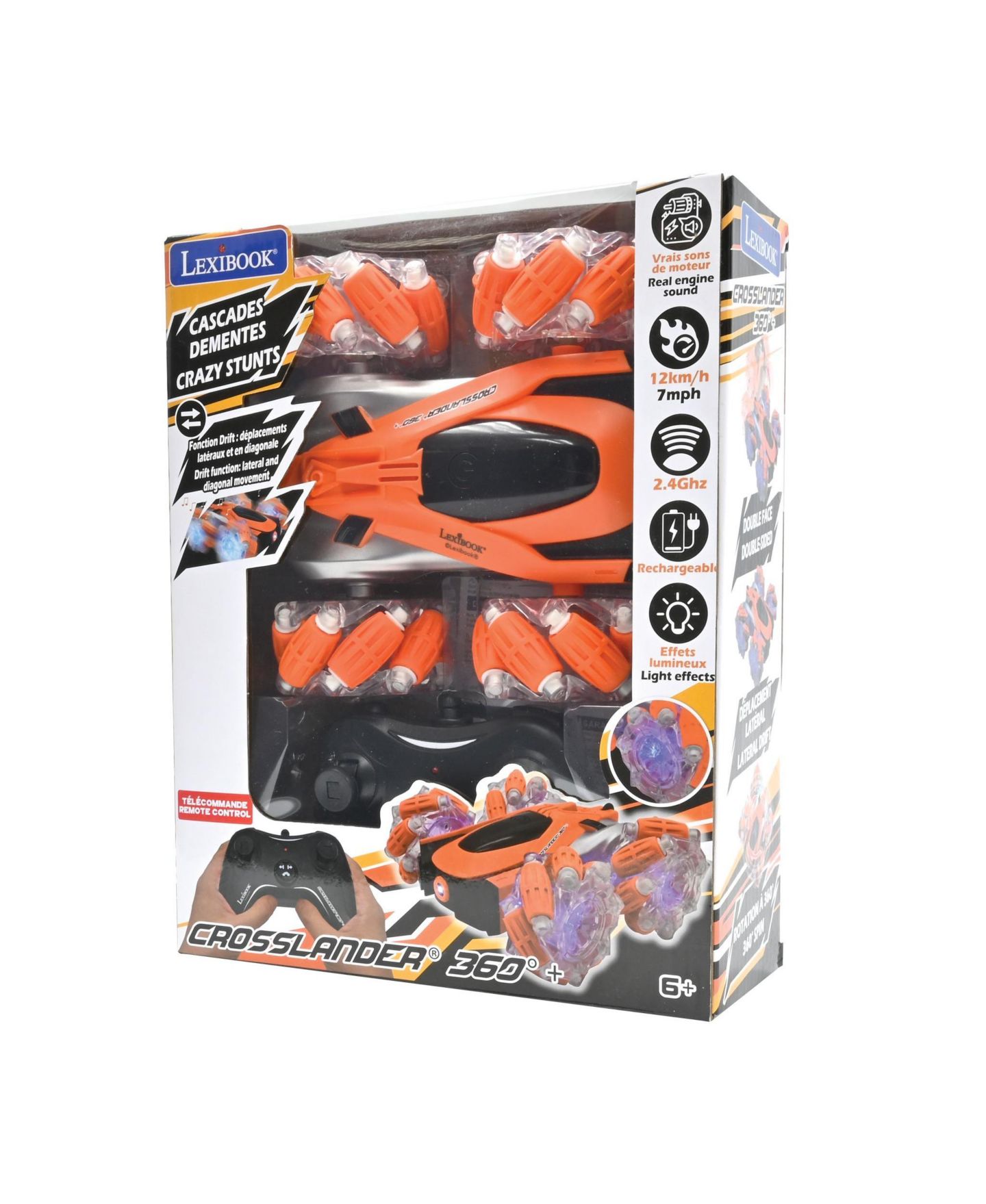 Детская игрушка Lexibook 1:24 Crosslander® 360+ Glow-in-the-Dark Radio-Control Stunt Car — фото 4