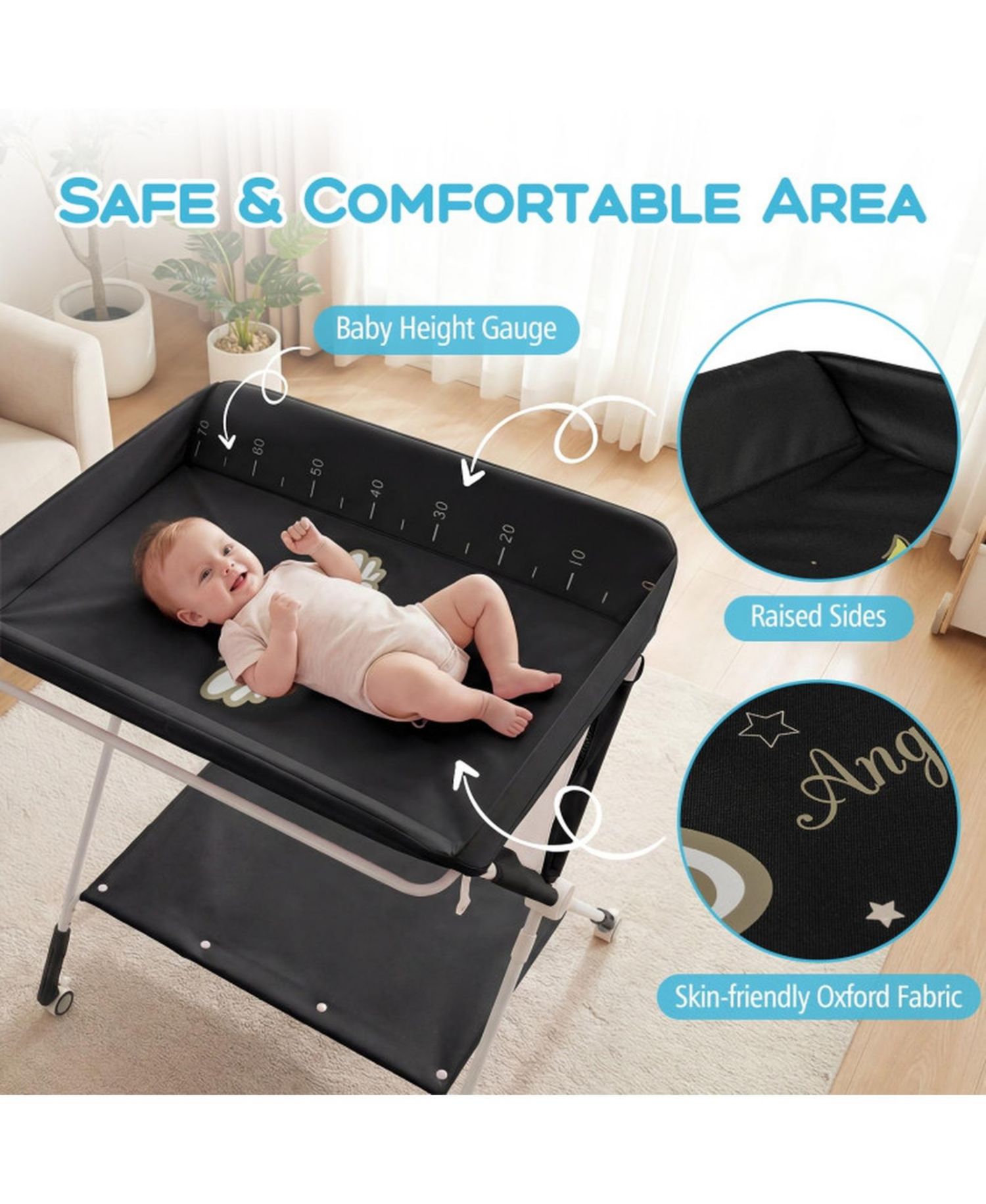3-Level Adjustable Portable Baby Changing Table with Wheels