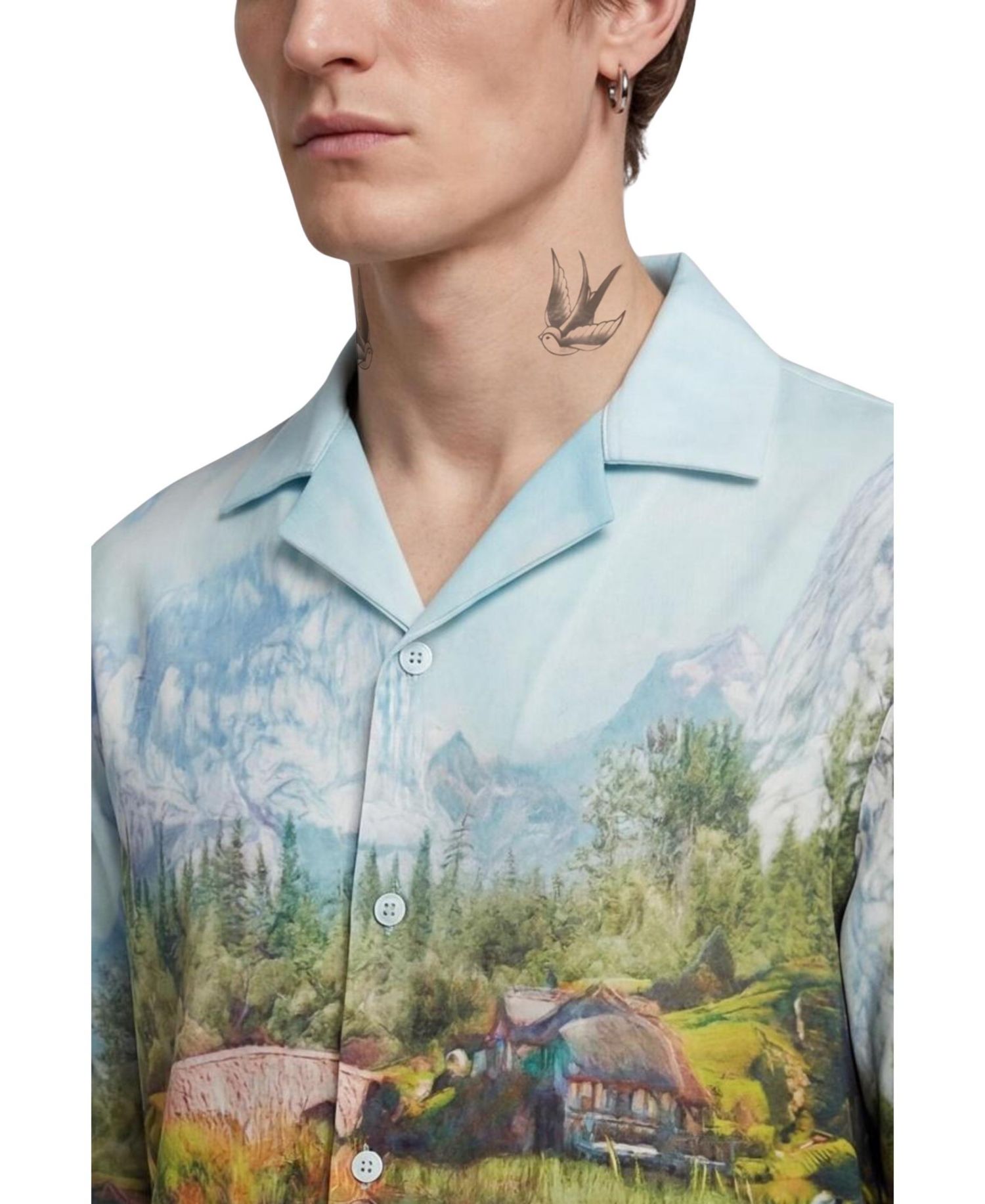 Men's Lorcan Landscape-Print Camp Collar Shirt